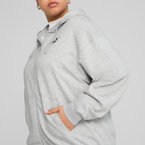 Chandail à capuchon en tissu bouclette confortable à fermeture éclair entière Essentials Small avec logo n<sup>o</sup> 1 Femme, Light Gray Heather, extralarge